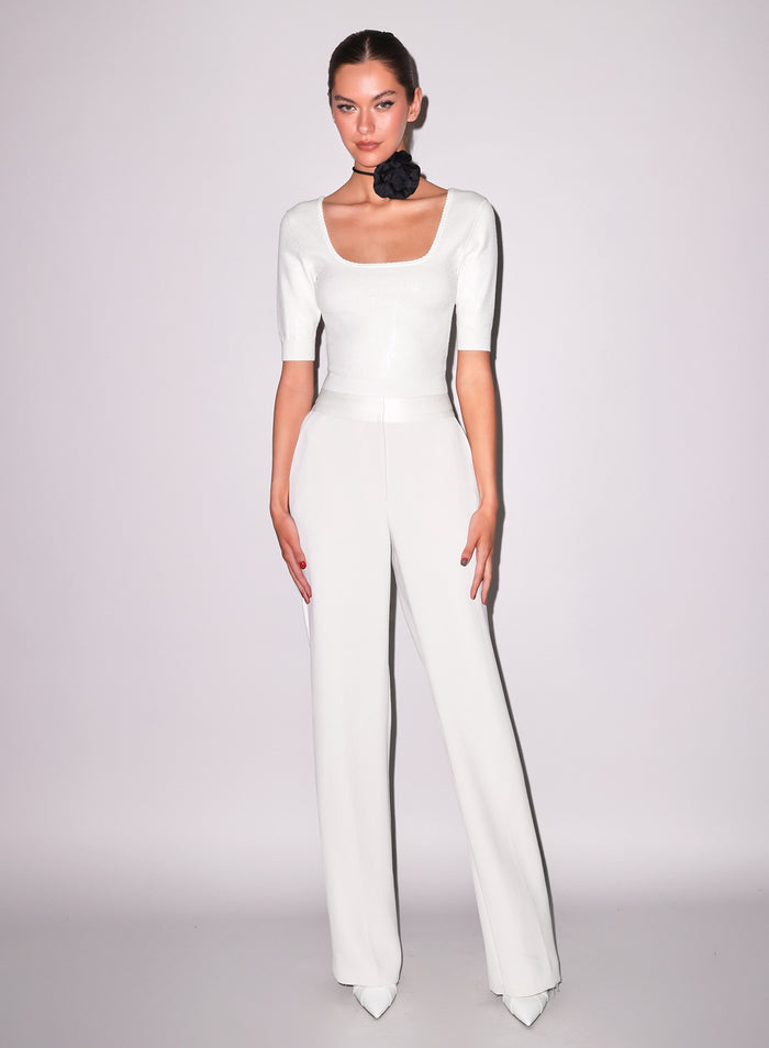 Sequin Knit Scoop Neck Top-ivory
