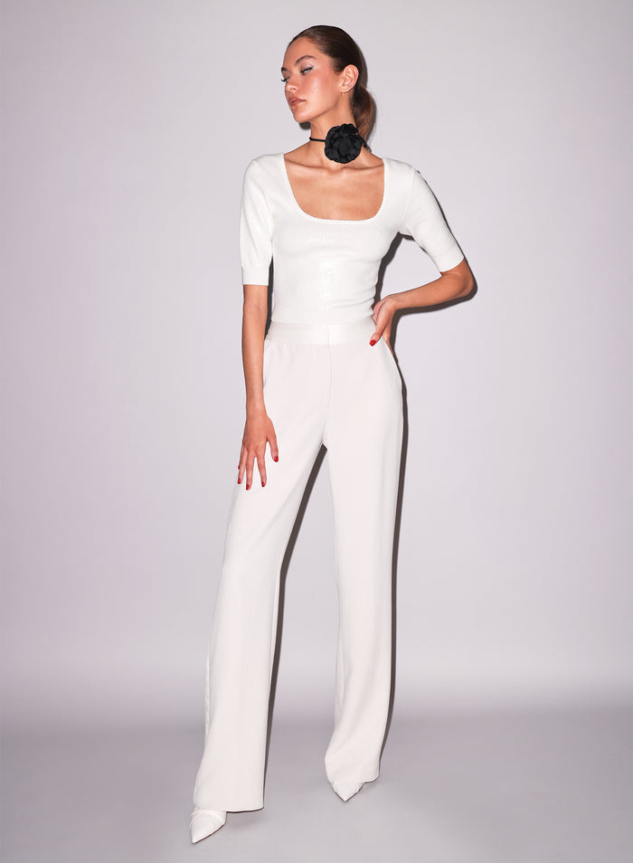 Sequin Knit Scoop Neck Top-ivory