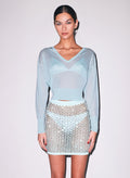 Sheer Knit V-Neck Sweater-frosted mint-Fleur du Mal-detail