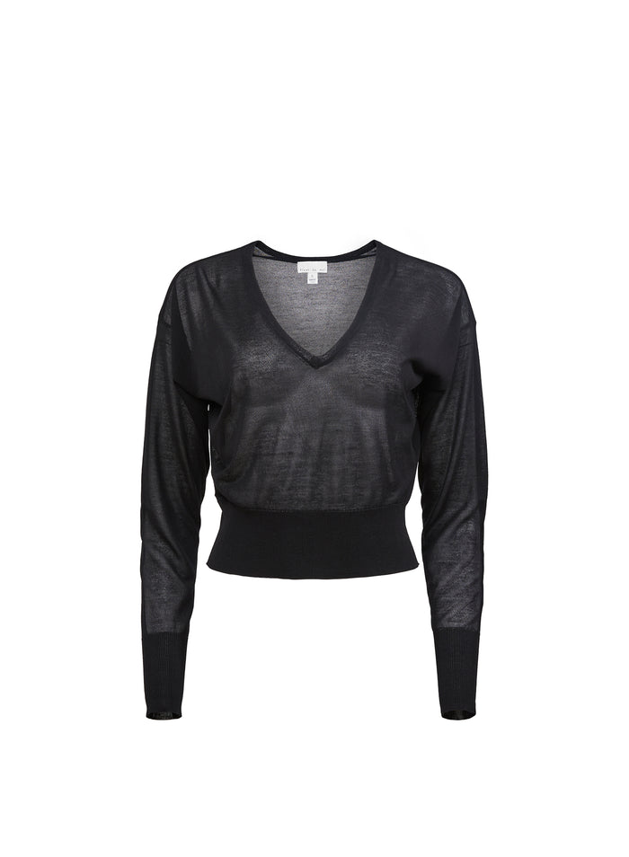 Sheer Knit V-Neck Sweater-black