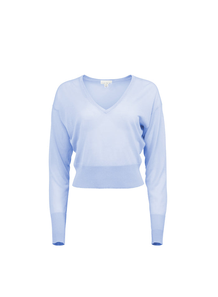 Sheer Knit V-Neck Sweater-cloud blue-Fleur du Mal-flat