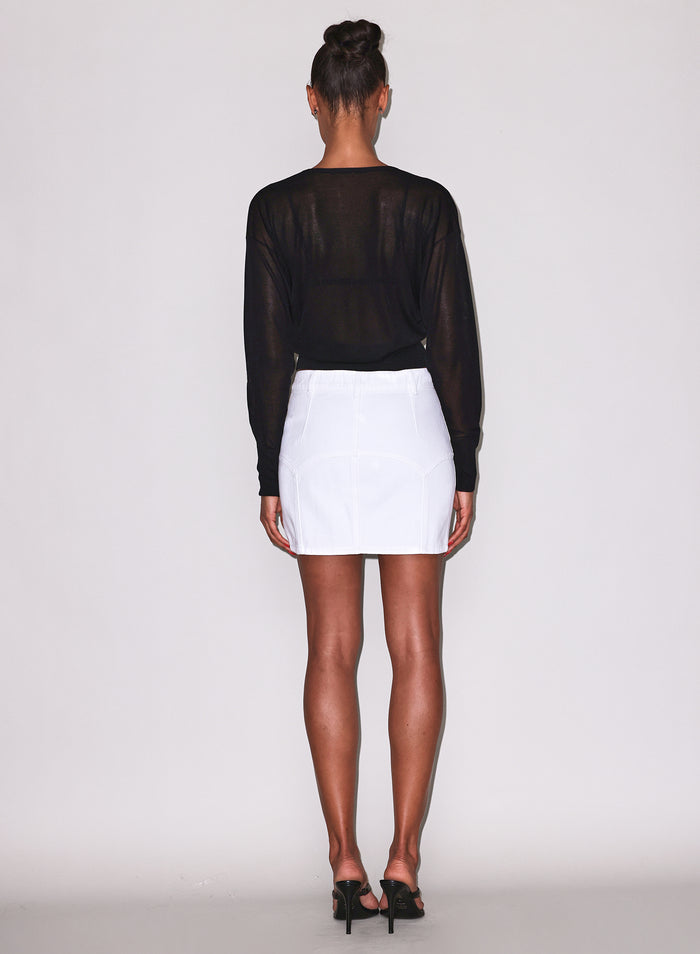 Sheer Knit V-Neck Sweater-black