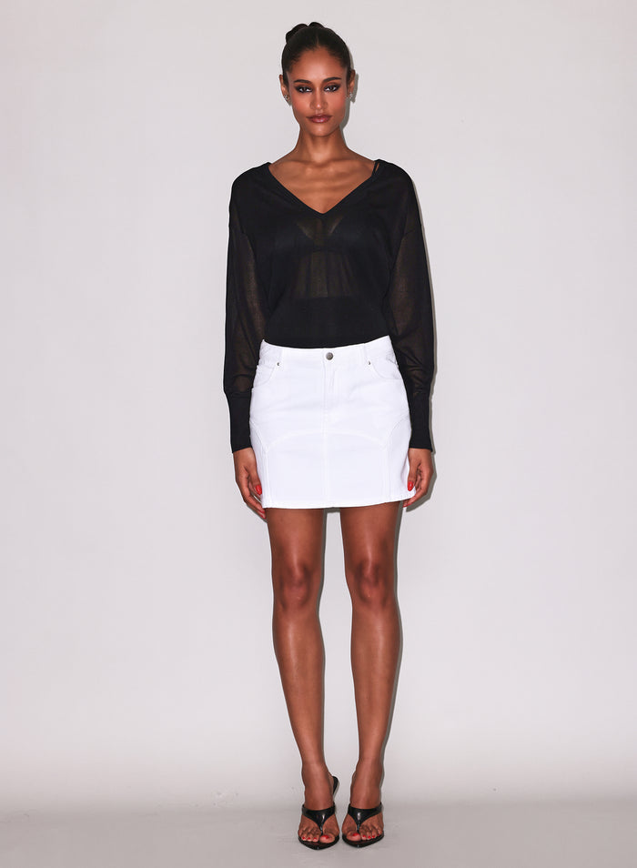Sheer Knit V-Neck Sweater-black-flat