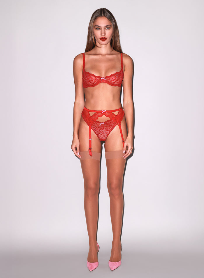 Bianca Lace Garter Belt-rouge