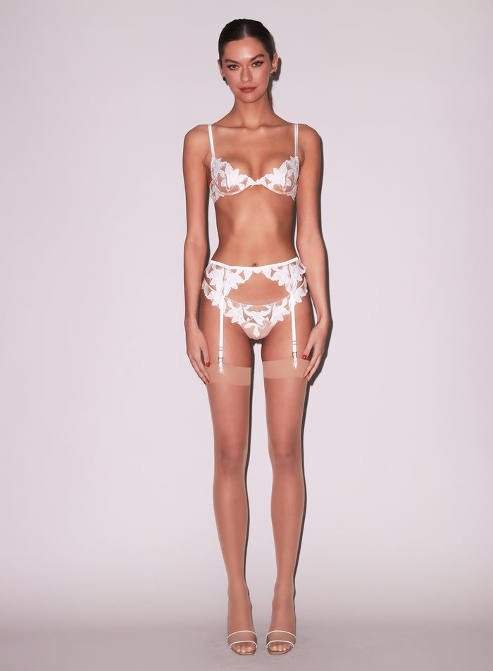 Lily Embroidery Garter Belt-ivory