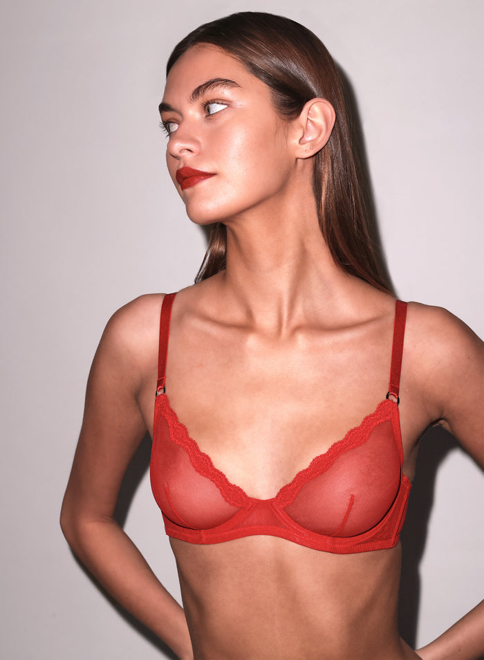 Sheer Tulle Demi Bra-rouge-Fleur du Mal