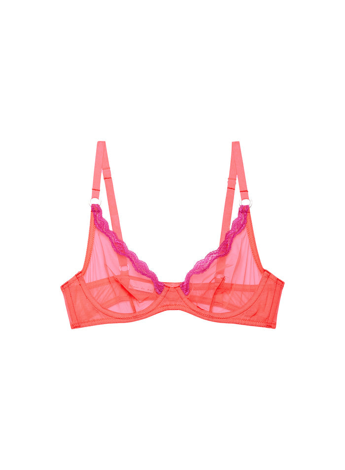 Sheer Tulle Demi Bra-neon coral-flat