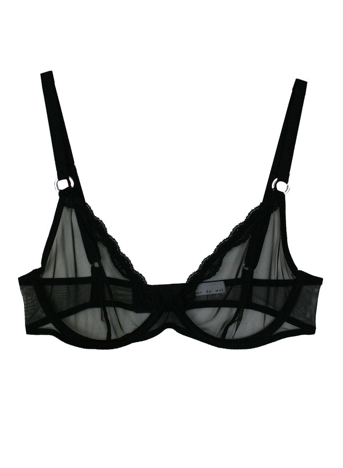 Sheer Tulle Demi Bra-black-flat