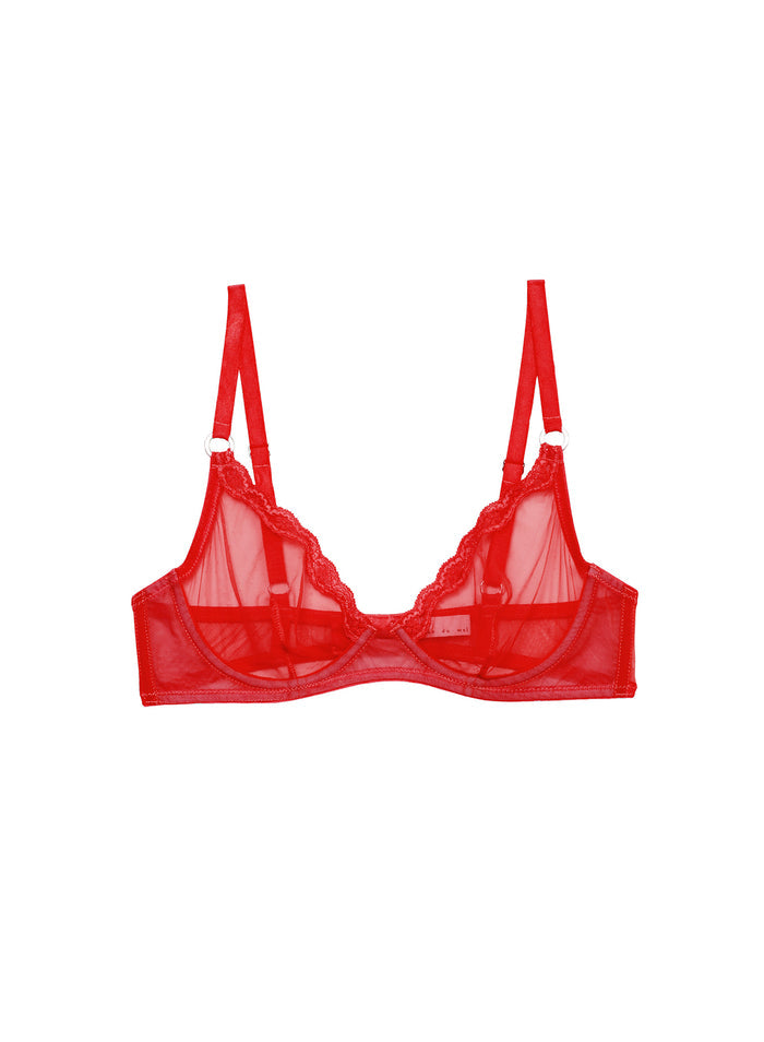 Sheer Tulle Demi Bra-rouge-flat