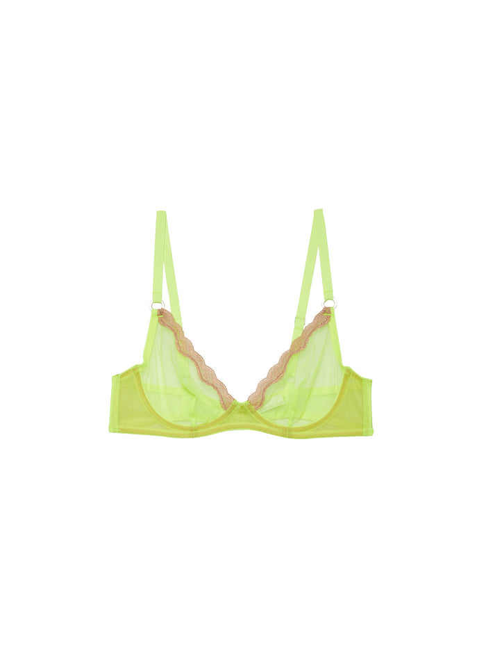Sheer Tulle Demi Bra-neon lemon-flat