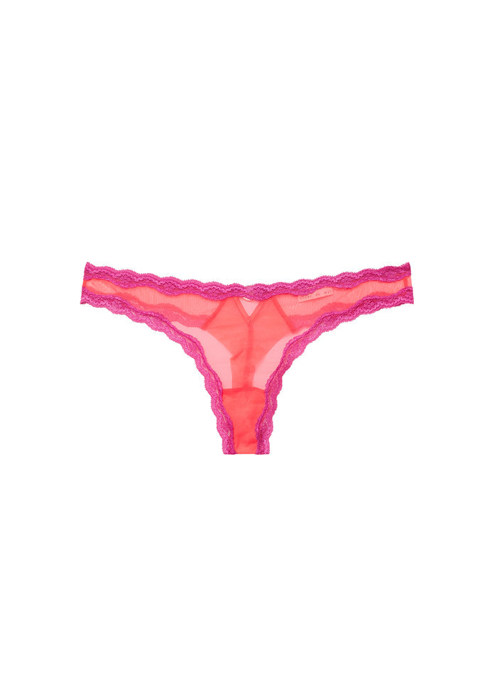 Sheer Tulle Thong-neon coral-flat