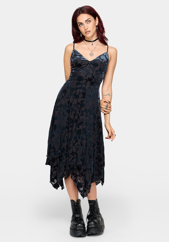 Sienna Devore Hanky Hem Cami Midaxi Dress - Blue