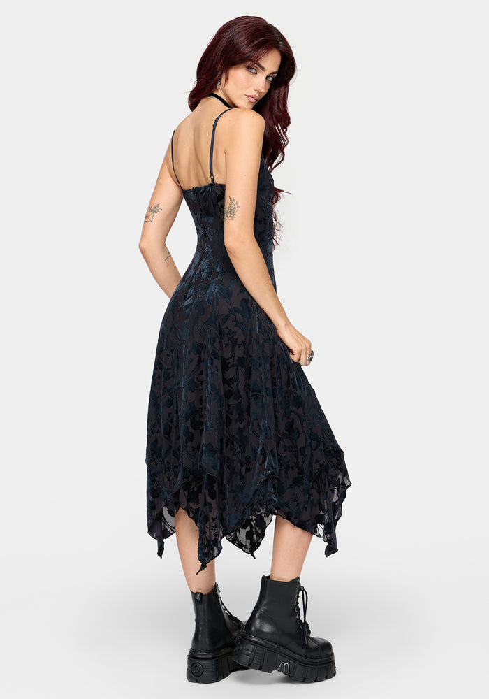 Sienna Devore Hanky Hem Cami Midaxi Dress - Blue