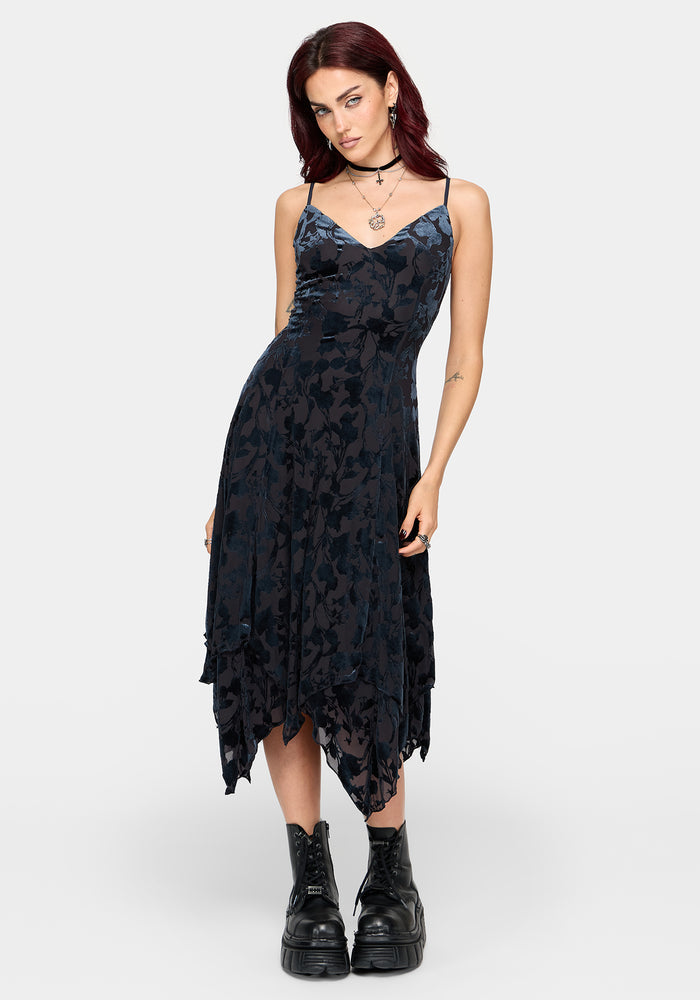 Sienna Devore Hanky Hem Cami Midaxi Dress - Blue