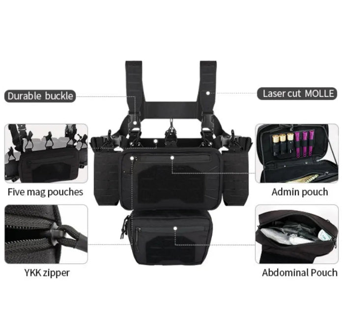 Signal & Steel Modular Mini Chest Rig – Adjustable MOLLE Micro Rig with Magazine Pouches