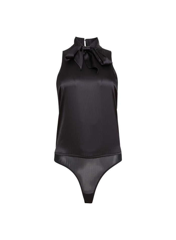 Silk Blouson Bodysuit-black