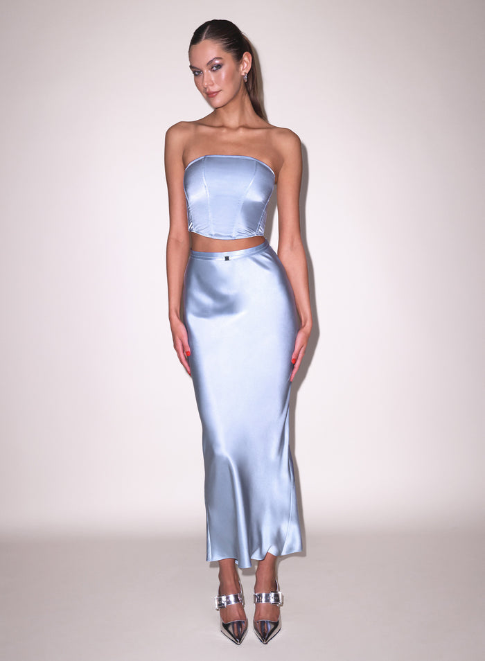 Silk Corset Top-pastel sky-flat