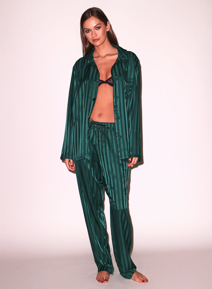 Silk Jacquard PJ Top-the maker green