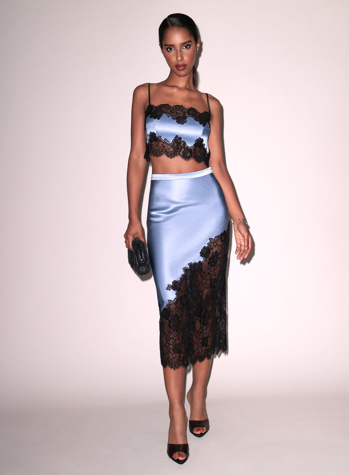 Silk & Lace Bandeau Top-denim blue