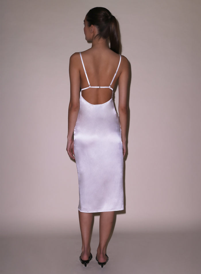 Silk & Lace V Neck Dress-ivory