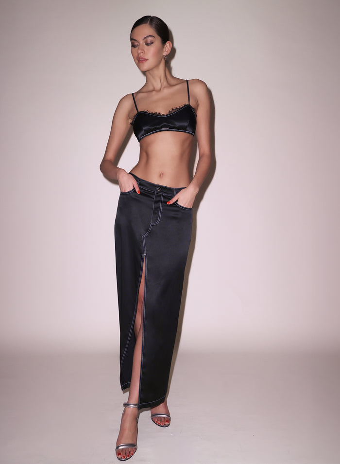 Silk Maxi Skirt-black