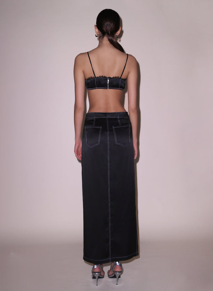 Silk Maxi Skirt-black