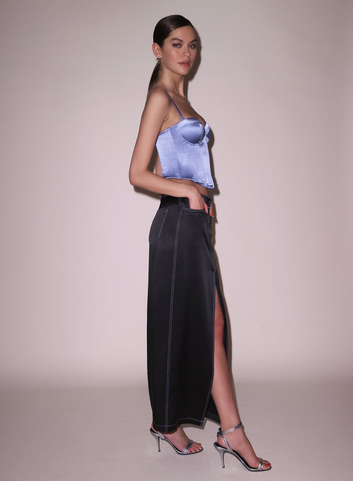 Silk Maxi Skirt-black