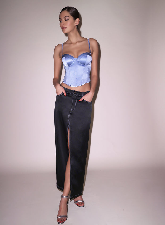 Silk Maxi Skirt-black