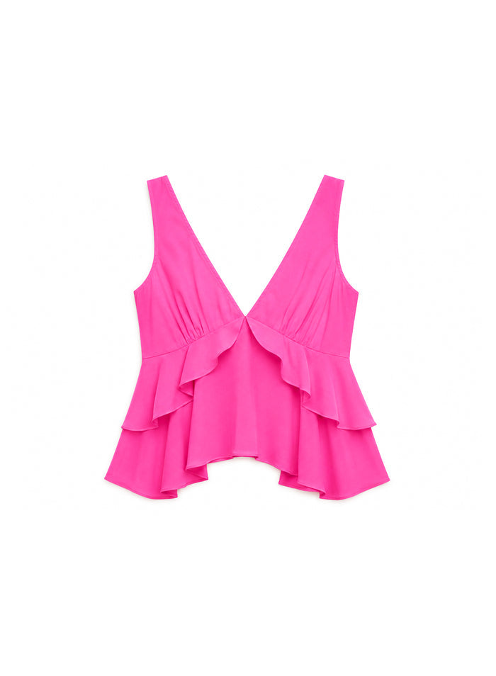 Silk Ruffle Top-wild pink