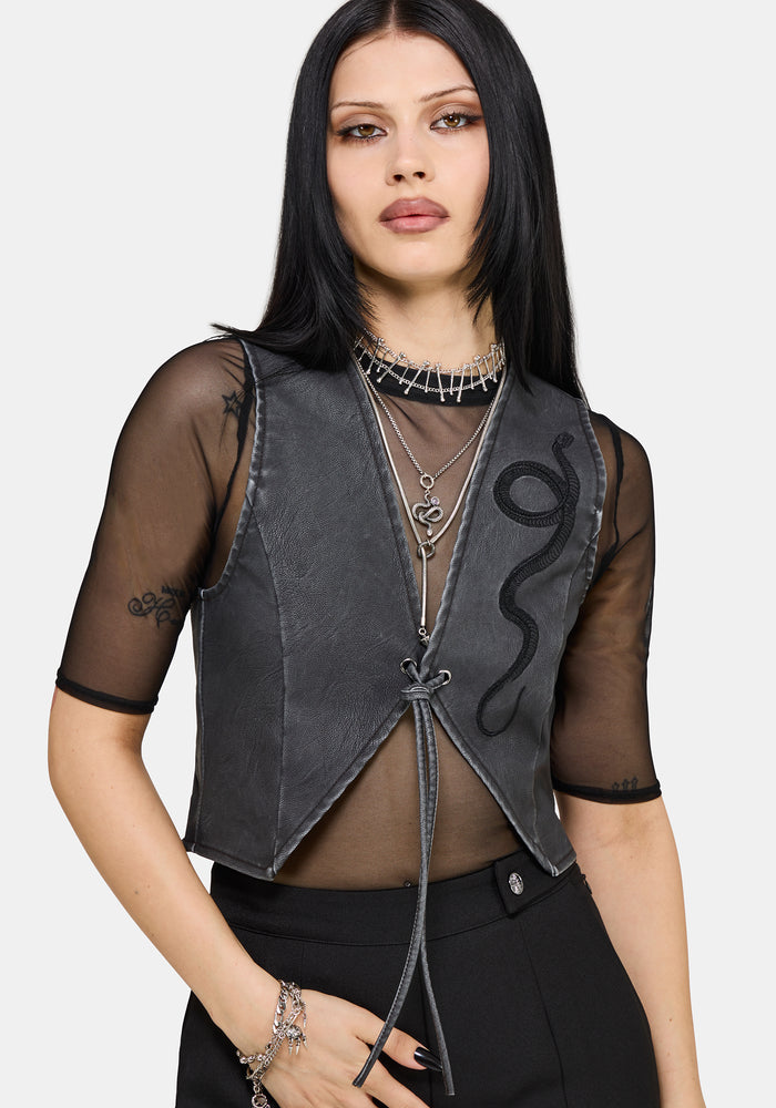 Sirrha PU Serpent Embroidered Waistcoat US 2