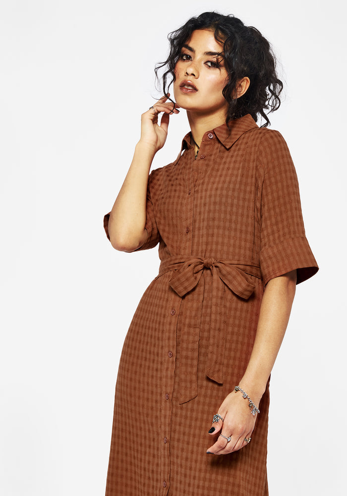 Soleil Cotton-Blend Check Midi Shirt Dress