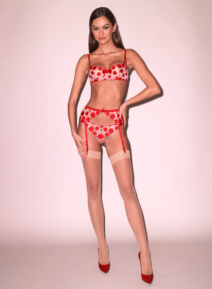 Some Like It Dot Balconette Bra-rouge
