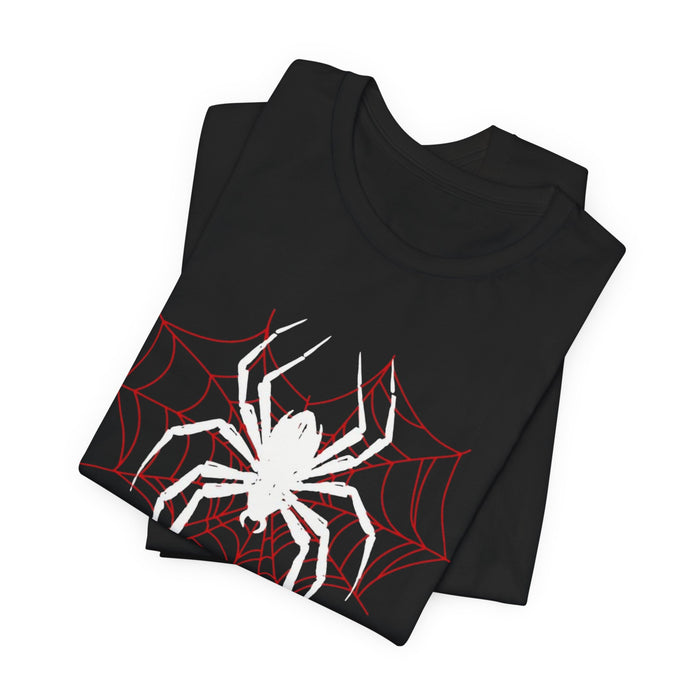 Spiderweb Graphic Tee — Minimal Red Spider Web T-Shirt (Halloween Casual)