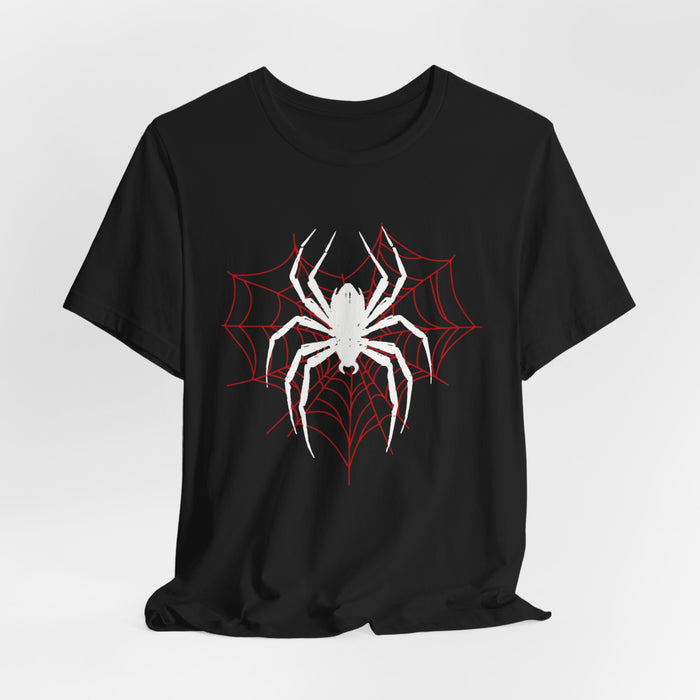 Spiderweb Graphic Tee — Minimal Red Spider Web T-Shirt (Halloween Casual)