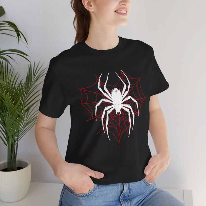Spiderweb Graphic Tee — Minimal Red Spider Web T-Shirt (Halloween Casual)