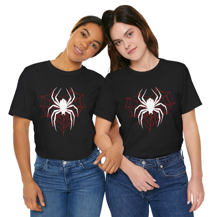Spiderweb Graphic Tee — Minimal Red Spider Web T-Shirt (Halloween Casual)