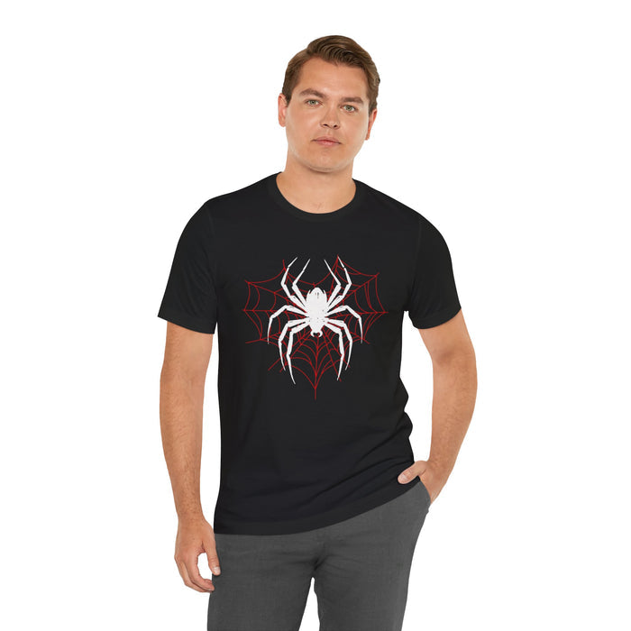 Spiderweb Graphic Tee — Minimal Red Spider Web T-Shirt (Halloween Casual)