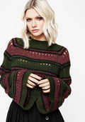 Splinter Stripe Knit Flare Sleeve Crop Sweater