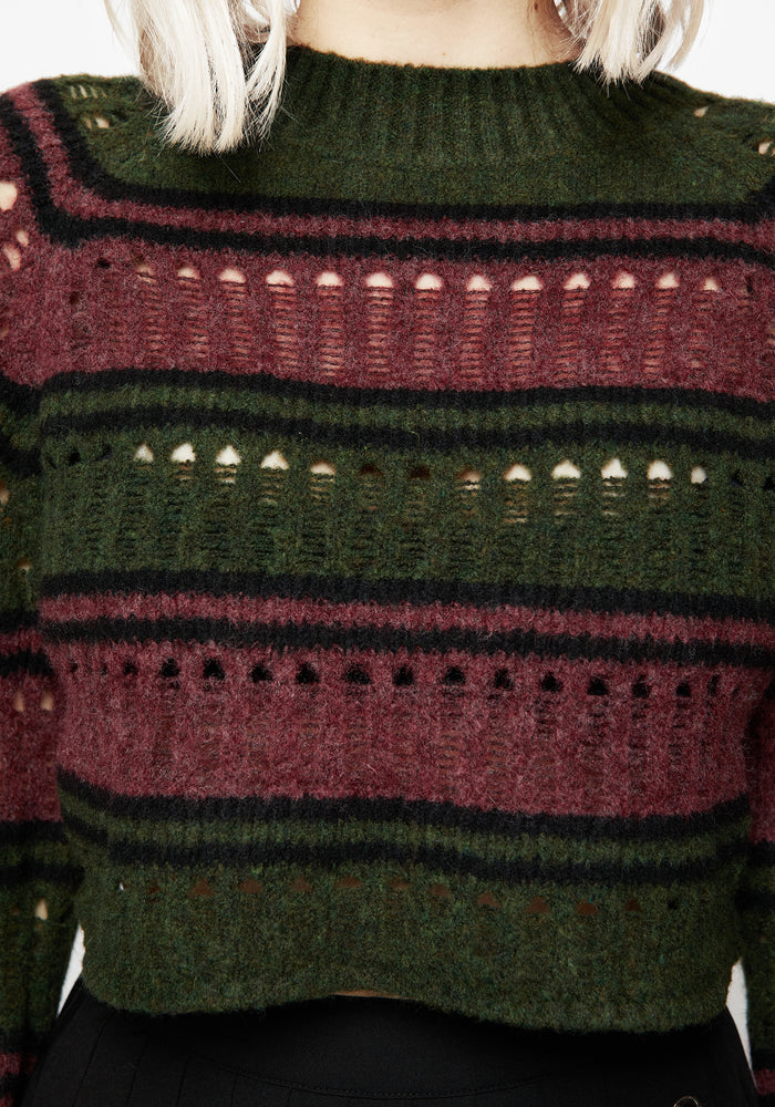 Splinter Stripe Knit Flare Sleeve Crop Sweater