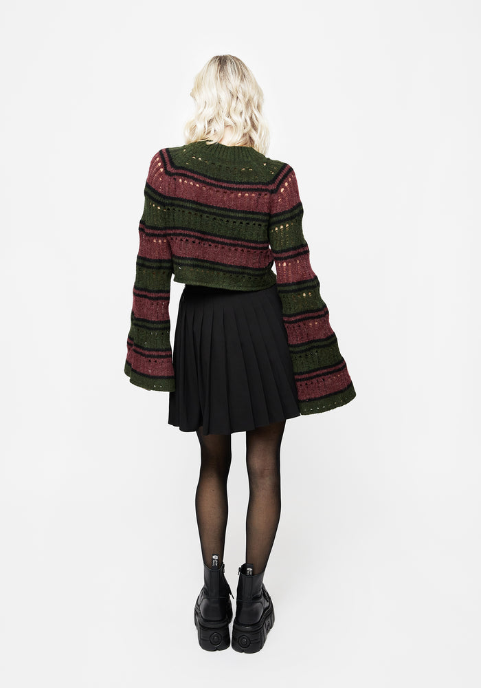Splinter Stripe Knit Flare Sleeve Crop Sweater
