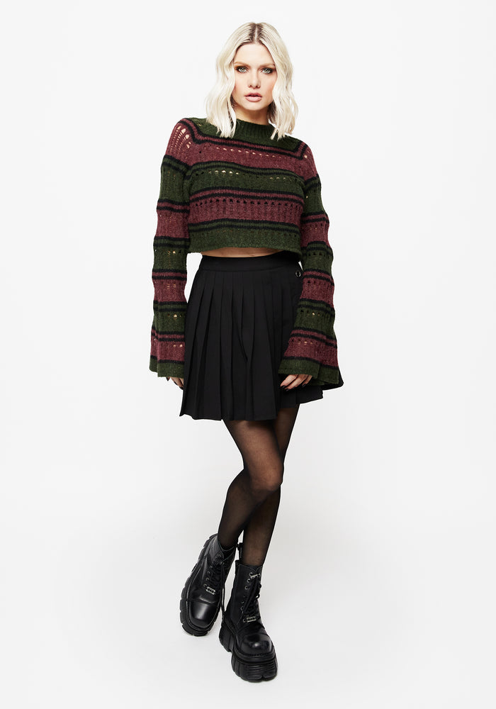 Splinter Stripe Knit Flare Sleeve Crop Sweater