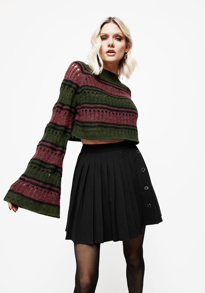 Splinter Stripe Knit Flare Sleeve Crop Sweater