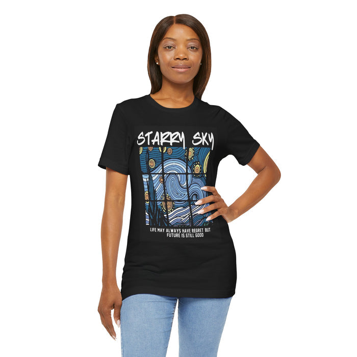 Starry Sky Tee — 'Life May Always Have Regret But Future Is Still Good' Graphic T-Shirt