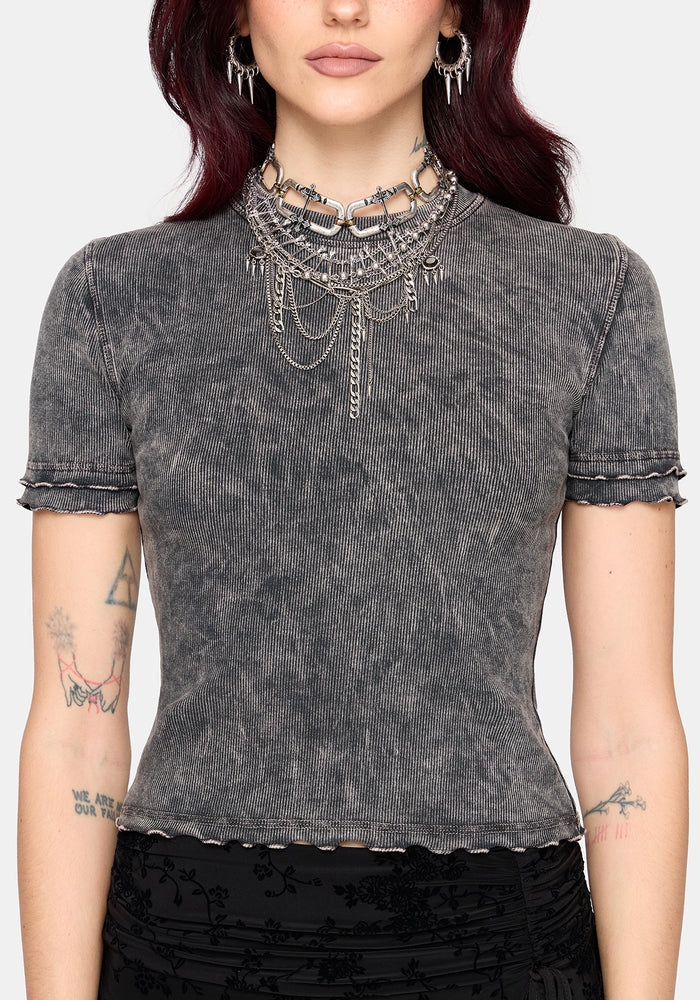 Stori Ribbed Short Sleeve T-Shirt - Black