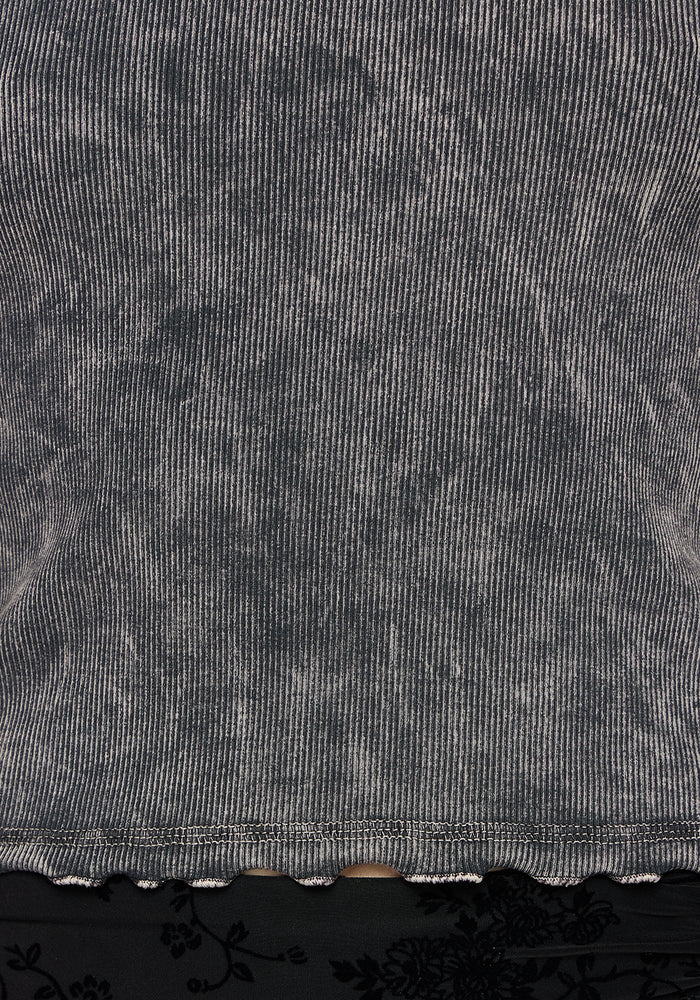 Stori Ribbed Short Sleeve T-Shirt - Black