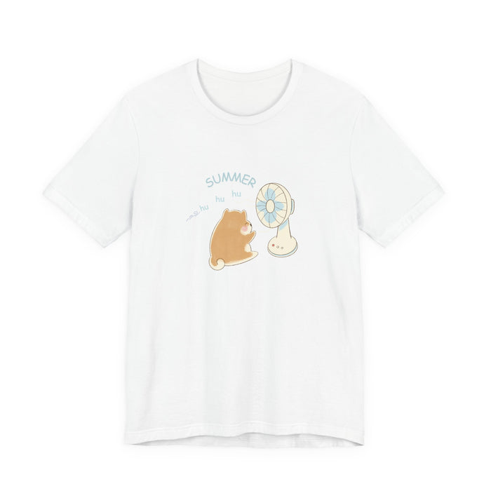 Summer Kitty Tee - Cute Cat and Fan Graphic Cotton T-Shirt
