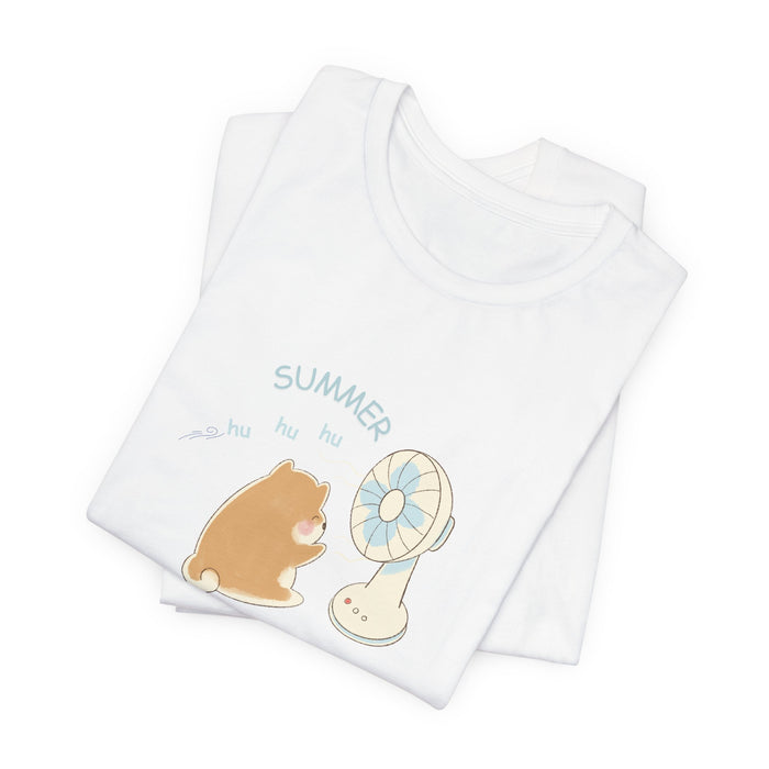 Summer Kitty Tee - Cute Cat and Fan Graphic Cotton T-Shirt