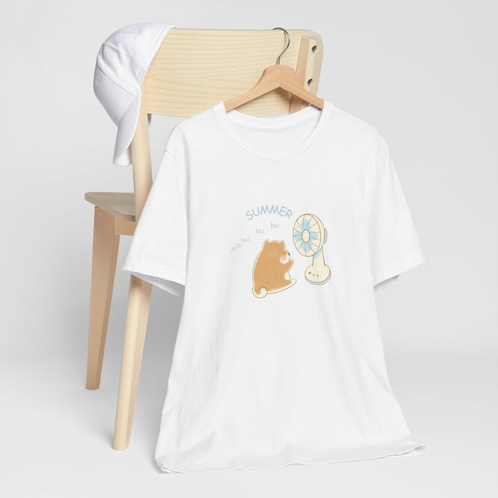 Summer Kitty Tee - Cute Cat and Fan Graphic Cotton T-Shirt