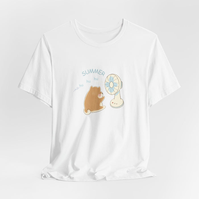 Summer Kitty Tee - Cute Cat and Fan Graphic Cotton T-Shirt