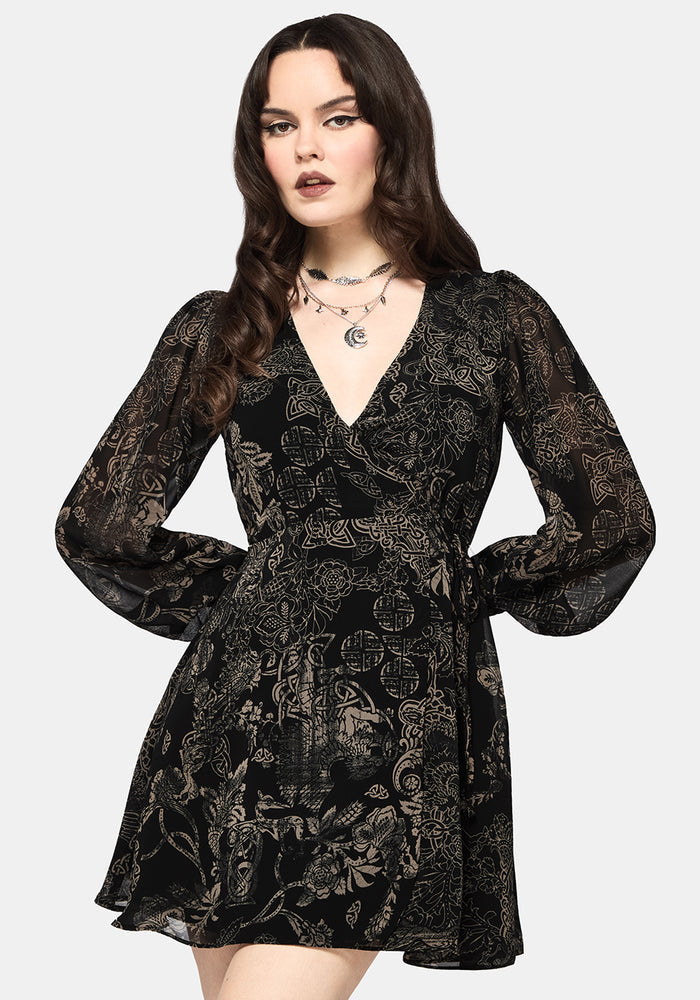 Surge Celtic Print Wrap Mini Dress